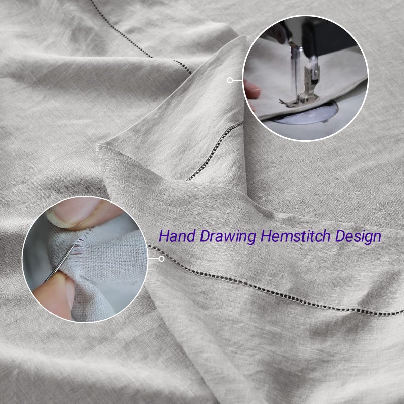 Simple&Opulence 100% French Linen Sheet Set Handmade Hemstitch-4 Pcs Natural Flax Farmhouse Bed Sheets(1 Flat Sheet 1 Fitted Sheet 2 Pillowcases)-Solid Color Soft Breathable Bedding-Light Grey, Queen - Image 3